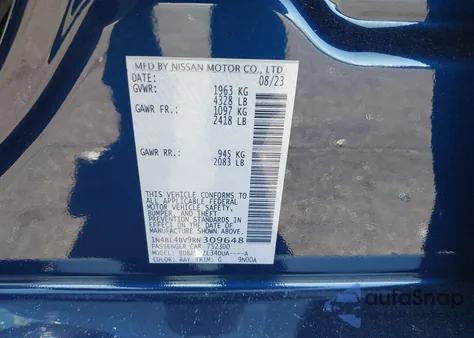 2024 Nissan Altima S Fwd из США, поврежденный, VIN 1N4BL4BV9RN309648